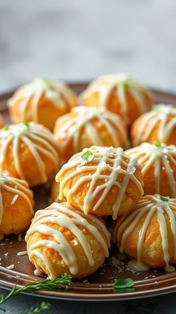 A plate of coconut macaroons drizzled with white chocolate and garnished with lime zest.